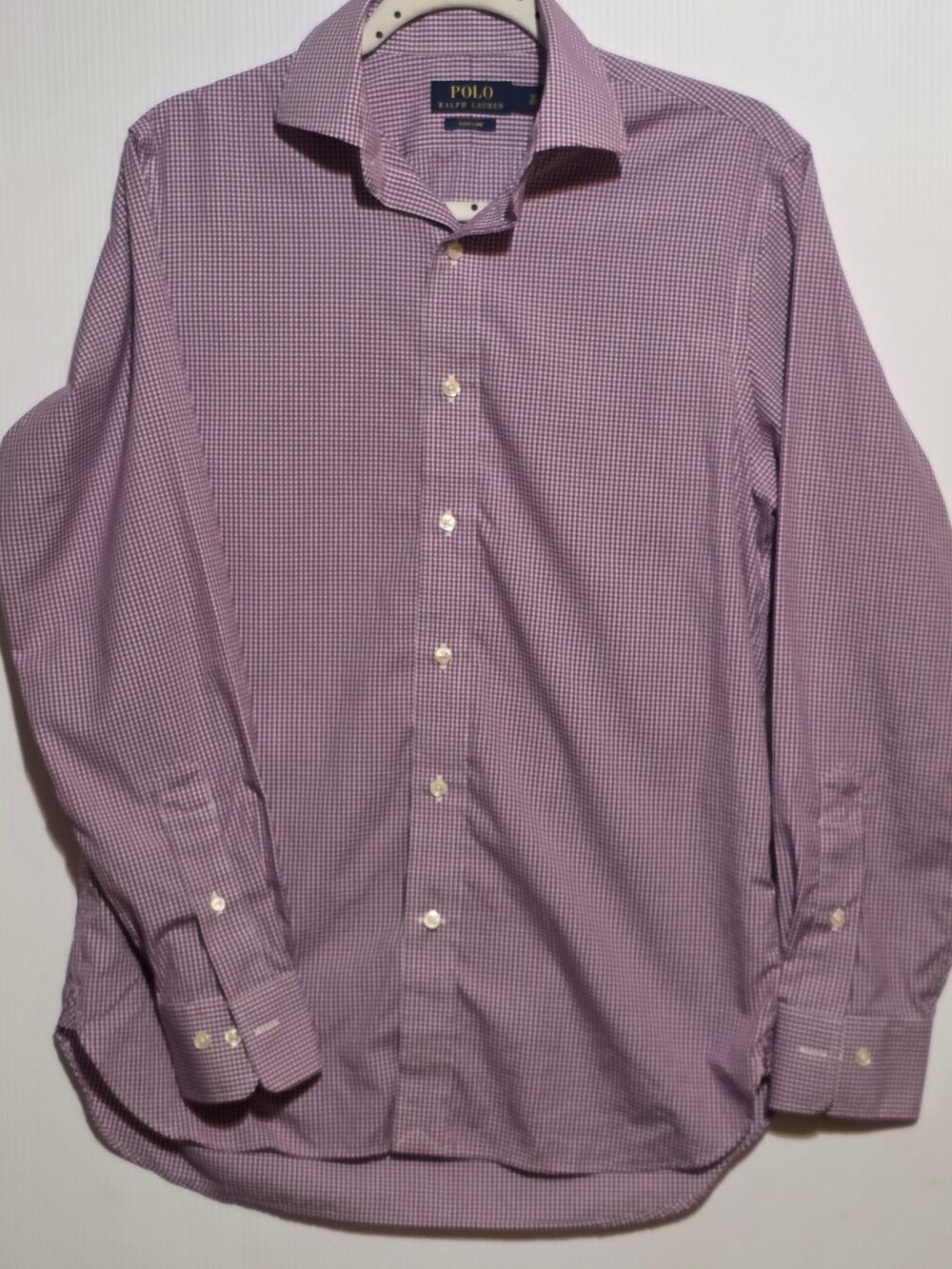 Polo Ralph Lauren Purple White Gingham Dress Shirt 14.5 32/33 Classic Capsule